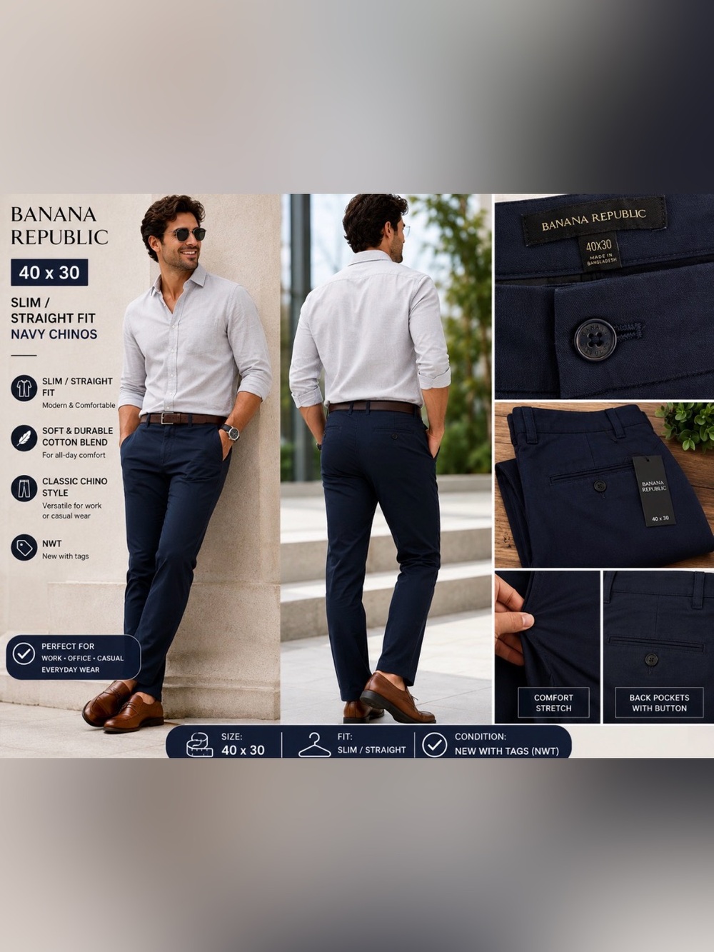 Banana Republic Slim Straight Navy Chinos